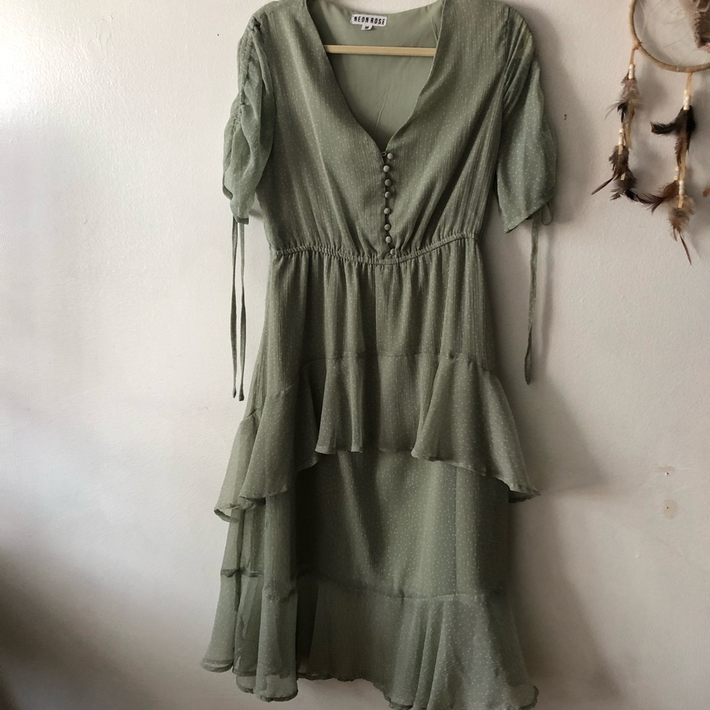 Pastel green polka dot chiffon dress